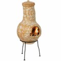 Vintiquewise Outdoor Clay Chiminea Fireplace Sun Design Wood Burning Fire Pit with Metal Stand, Terra Cotta QI004631.TC